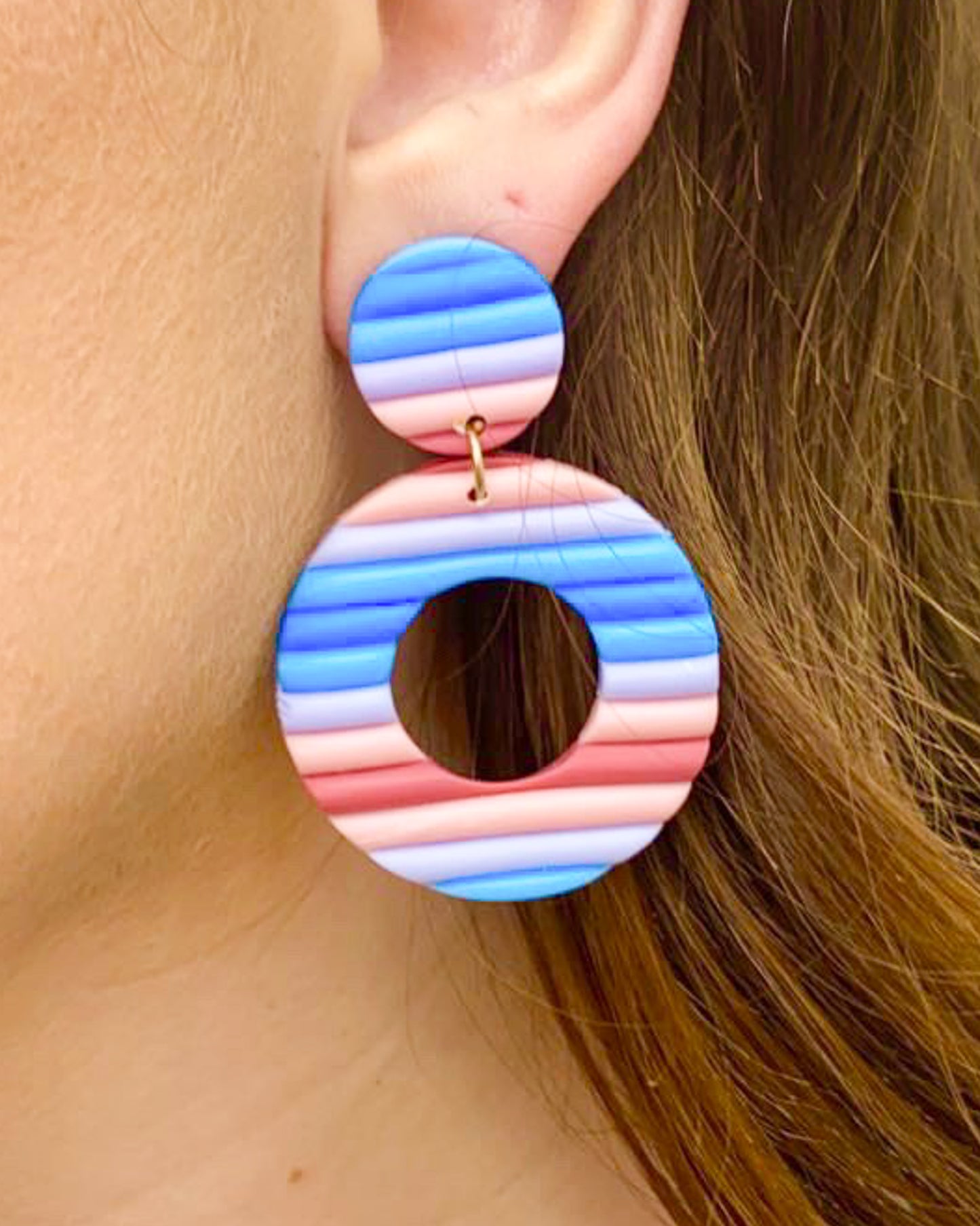 Colorful Clay Hoop Earrings - Purple/Blue