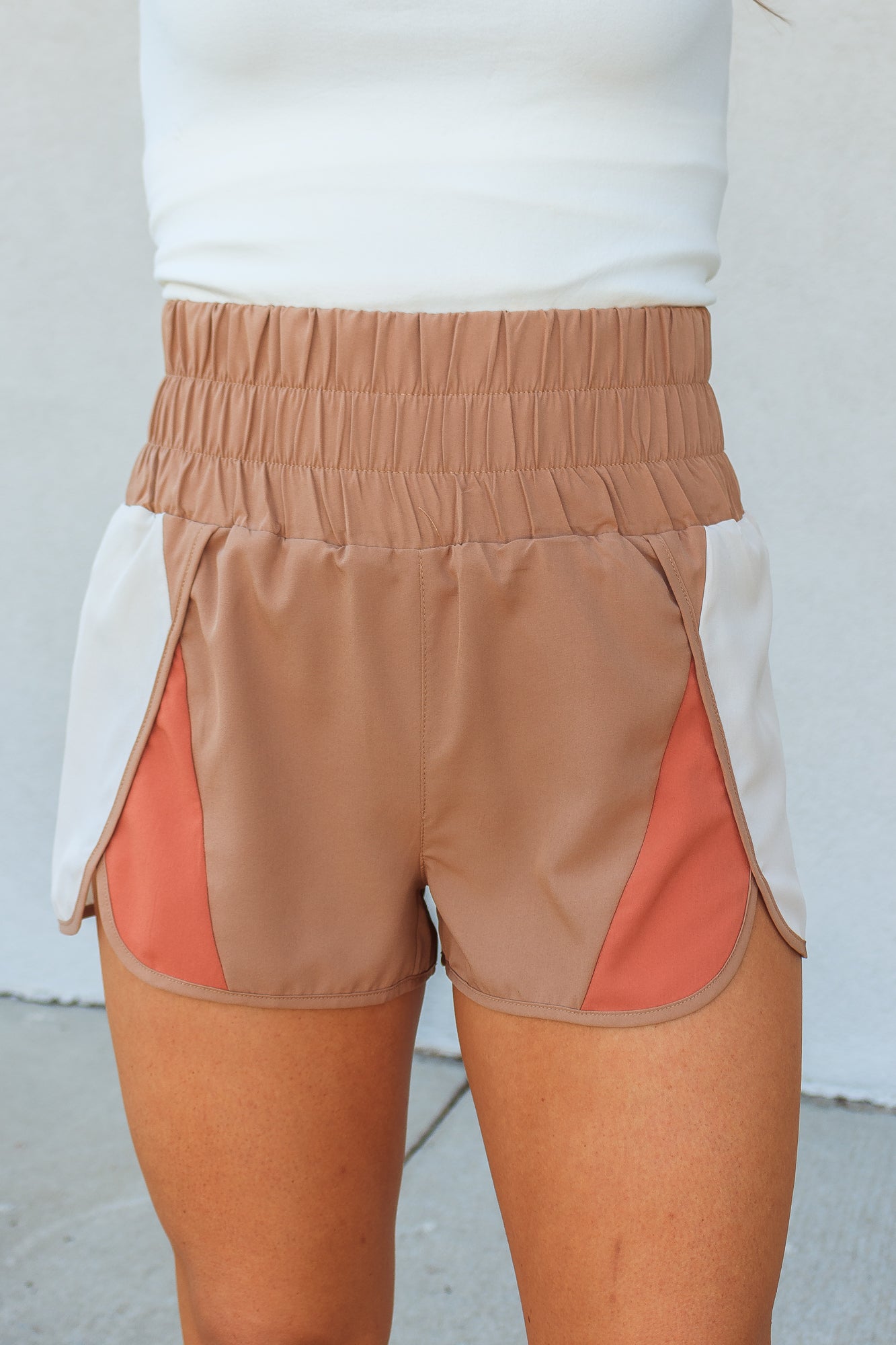 Kaylee Color-Block Shorts - Mocha