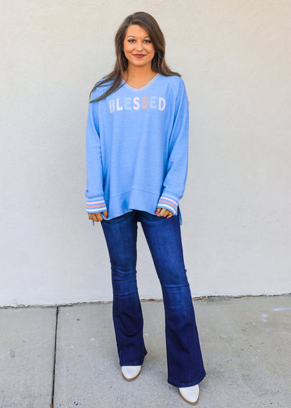JadelynnBrooke: Blessed Corded Sweatershirt - Slate Blue