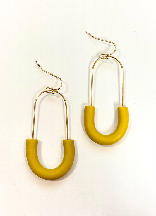 Half Oval Clay Earrings - Mustard